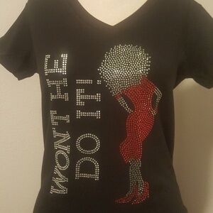 Women Christian Rhinestone V Neck Shirt